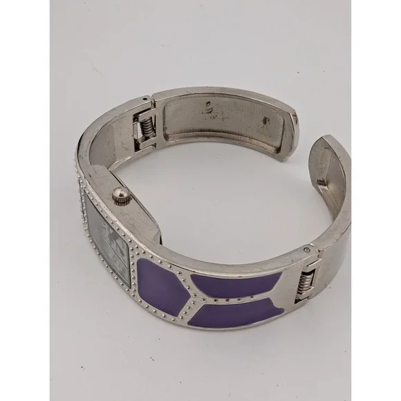 Geneva Watch Women Bangle Band 20mm Case Purple Enamel Inlay- New Battery - Picture 4 of 6